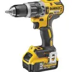 DeWalt cordless hammer drill-driver (18 V, 5 Ah, with LED work light, brushless motor technology, two-speed all-metal gear, incl. 2x batteries